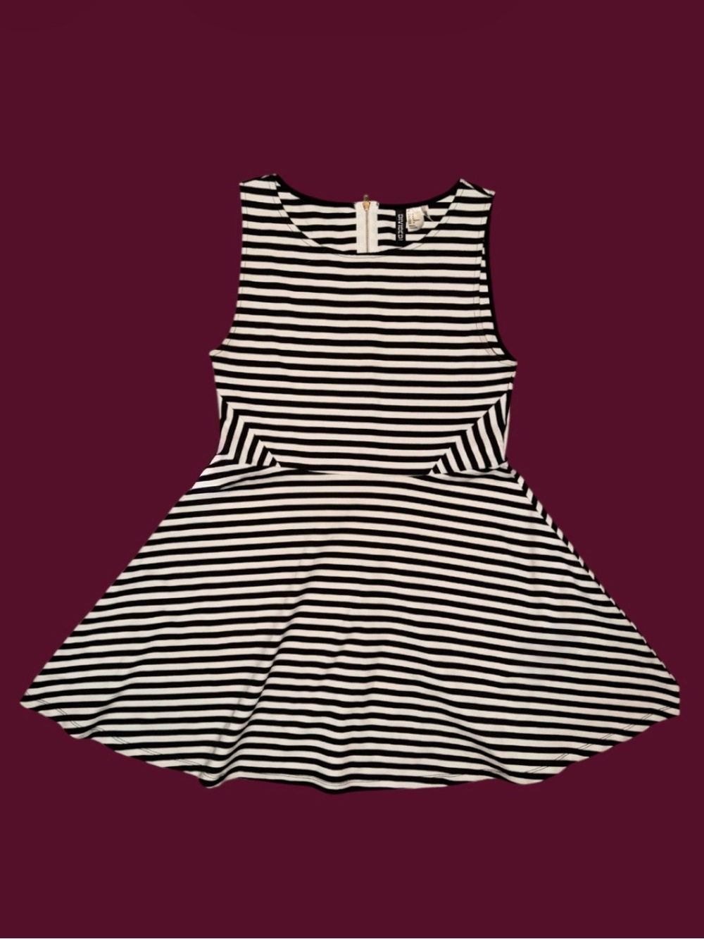 Divided by H&M Cute Black & White Striped Fit & Flare Sleeveless Skater Dress